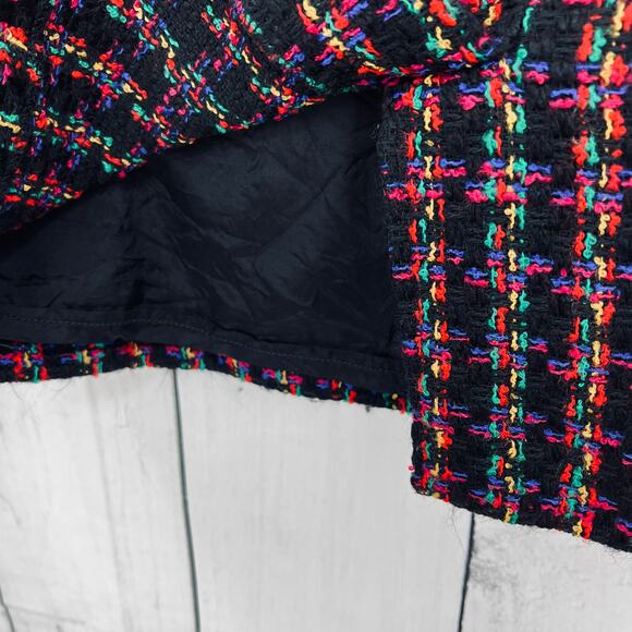 Easy Pieces US 6 American VINTAGE Wool Blend Black Neon Tweed Mini Pencil Skirt - Picture 6 of 9
